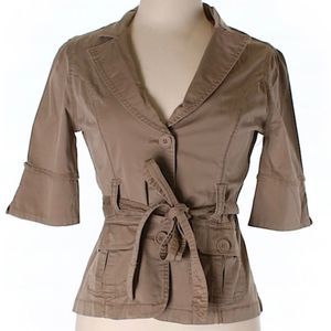 Forever 21 Beige Cotton Utility Jacket 3/4 Sleeves Button and Belt Juniors 1